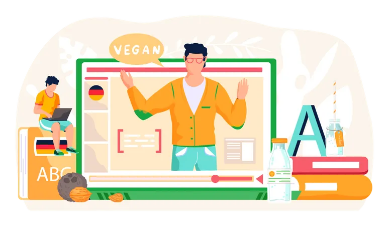 Male teacher teaching about vegan milk products  Illustration