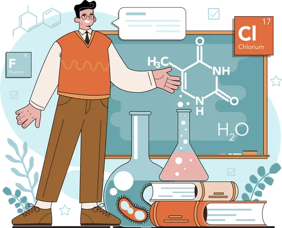 Male teacher teaching chemistry  Illustration