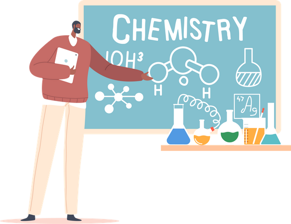 Male teacher teaching chemistry Illustration