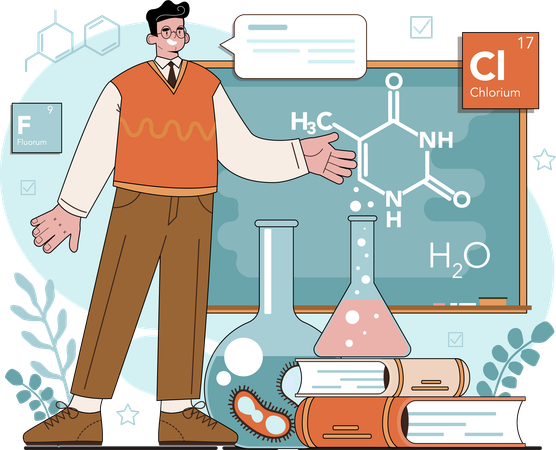 Male teacher teaching chemistry  Illustration