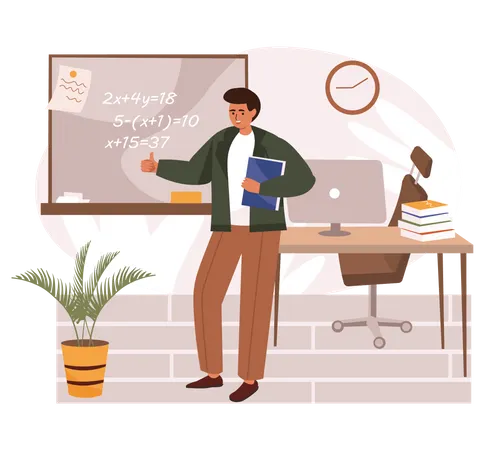 Male teacher teaching in class  Illustration