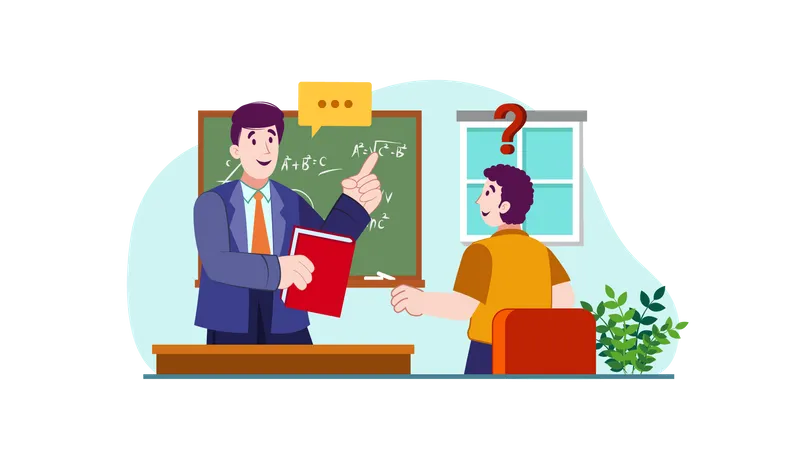 Male Teacher teaching math in classroom  Illustration