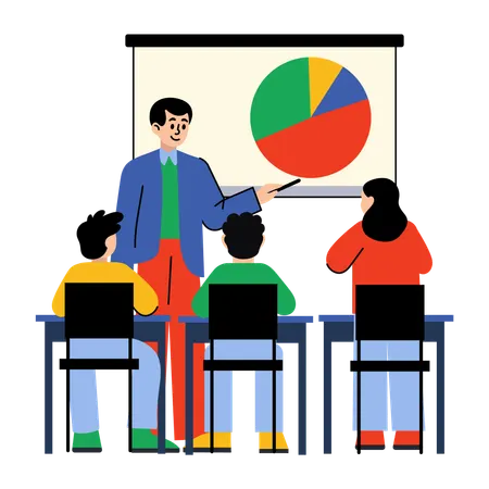 Male teacher teaching maths in mathematics class  Illustration
