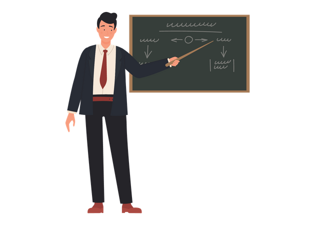 Male Teacher teaching on board in class  Illustration
