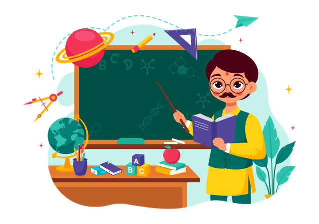 Male teacher teaching science in class  Illustration