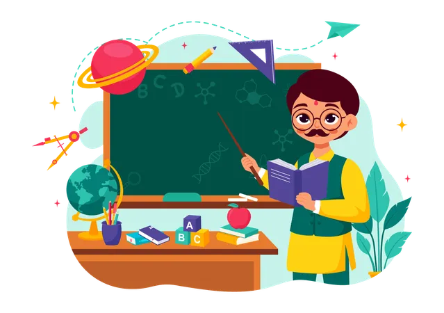 Male teacher teaching science in class  Illustration