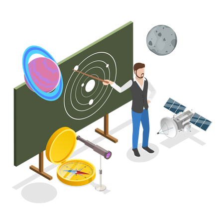 Male  Teacher teaching solar system  Illustration
