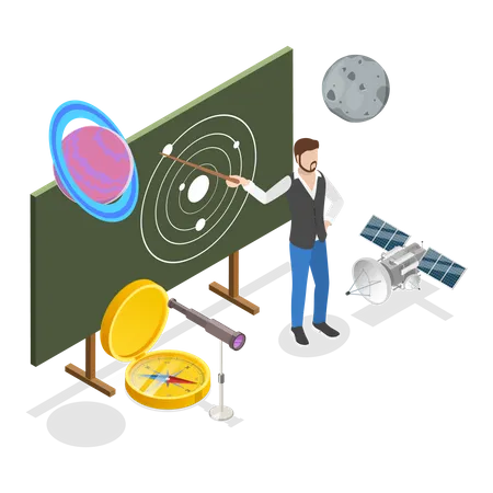 Male  Teacher teaching solar system  Illustration