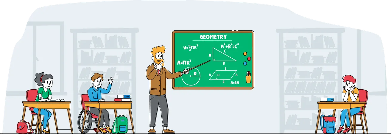Male Teacher Teaching Students in Geometry Class Illustration