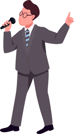 Male television presenter with handheld microphone  Illustration