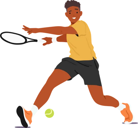 Black Man Character Gracefully Swings Racket Skillfully Maneuvering The Tennis Ball Across The Court Displaying Agility Precision And A Passion For The Sport Cartoon People Vector Illustration Illustration