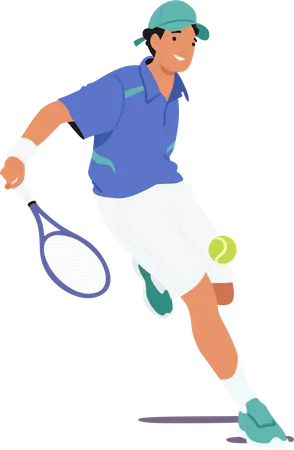 Sportsman Character Engages In A Spirited Game Of Tennis Young Man With Racquet And Ball Showcasing His Agility Precision And Competitive Spirit On The Court Cartoon People Vector Illustration Illustration