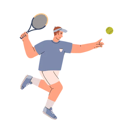 Male Tennis Player Character With Racket And Ball Flat Cartoon Vector Illustration Isolated Lawn Tennis Player In Sportswear Striking A Ball Illustration