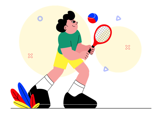 Male Tennis Player Holding a Racket with a Ball on the Court during a Sports Match  Illustration