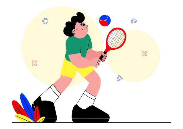 Male Tennis Player Holding a Racket with a Ball on the Court during a Sports Match  Illustration