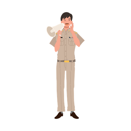 Male Thai government officer announcing in megaphone  Illustration