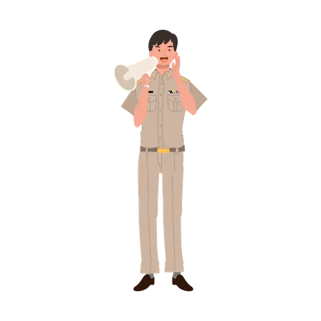 Male Thai government officer announcing in megaphone  Illustration