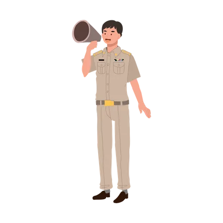 Male Thai government officer using megaphone  Illustration