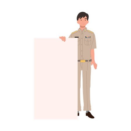 Male Thai government officer with blank placard  Illustration