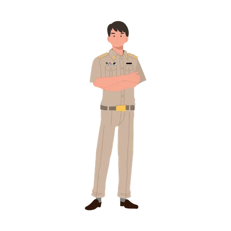 Male Thai Government Officers In Uniform Thai Man Teacher Cartoon Character Flat Vector Cartoon Illustration Illustration