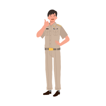 Male thai government officers giving thumb up  Illustration