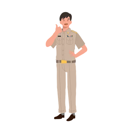 Male thai government officers giving thumb up  Illustration