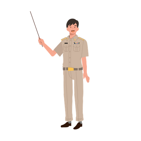 Male Thai government officers holding pointer stick  Illustration