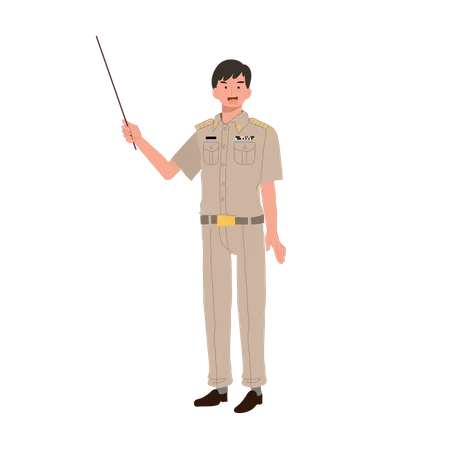 Male Thai government officers holding pointer stick  Illustration