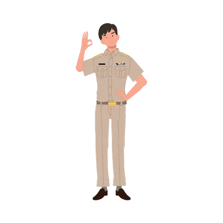Male Thai government officers showing OK sign  Illustration