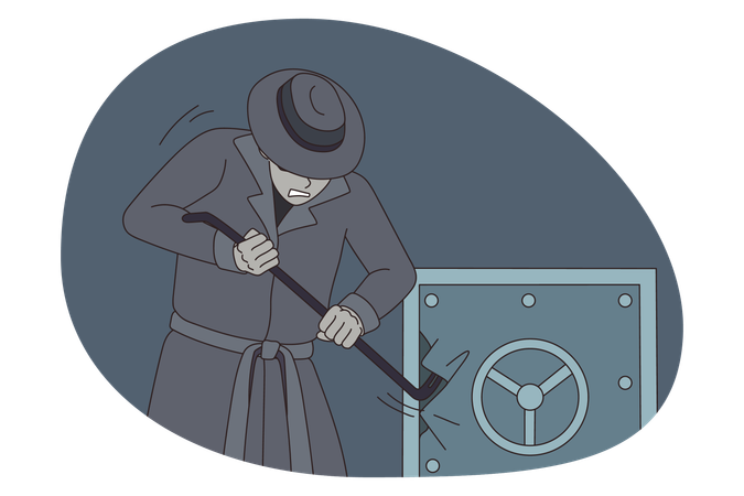 Male thief break vault for money robbery  Illustration