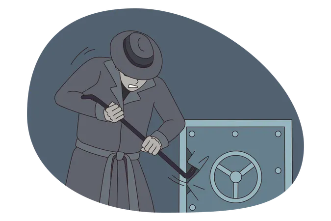 Male thief break vault for money robbery  Illustration