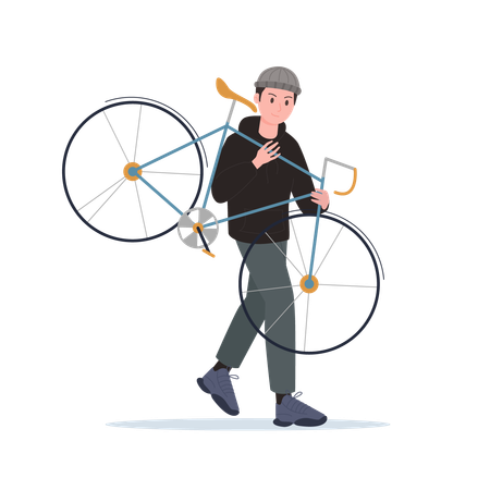 Male thief stealing bicycle  イラスト