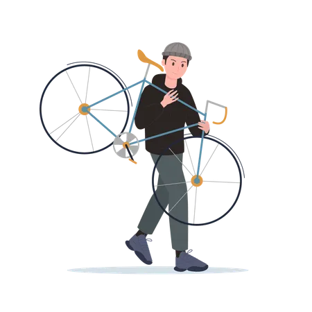 Bicycle Theft Vector Illustration Cartoon Isolated Male Thief Character In Hoodie And Balaclava Hat Stealing Bike Man Holding Stolen Bicycle To Steal And Carry Street Robbery And Illegal Crime Illustration