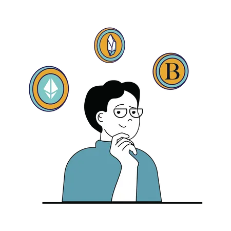 Male thinking about NFT Token  Illustration