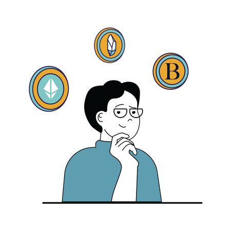 Male thinking about NFT Token  Illustration