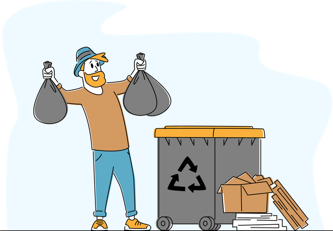 Male Throw Garbage into Recycling Container  Illustration
