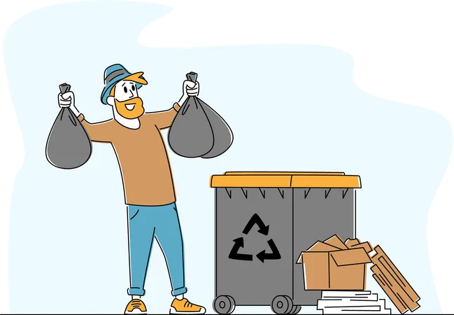 Male Throw Garbage into Recycling Container  Illustration