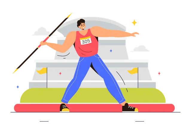 Male Throw Javelin  Illustration