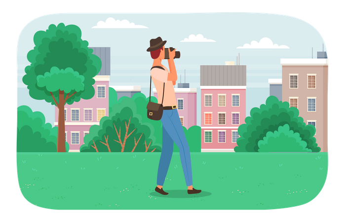 Male tourist clicking photos  Illustration