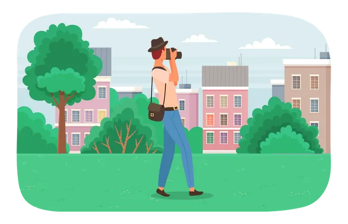 Male tourist clicking photos  Illustration