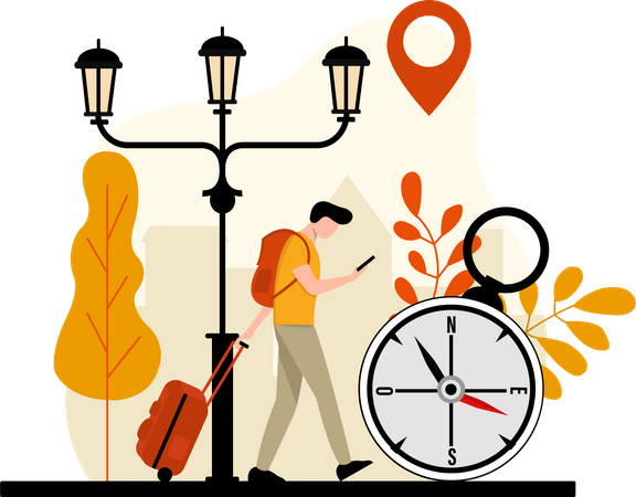 Male tourist finding destination  Illustration