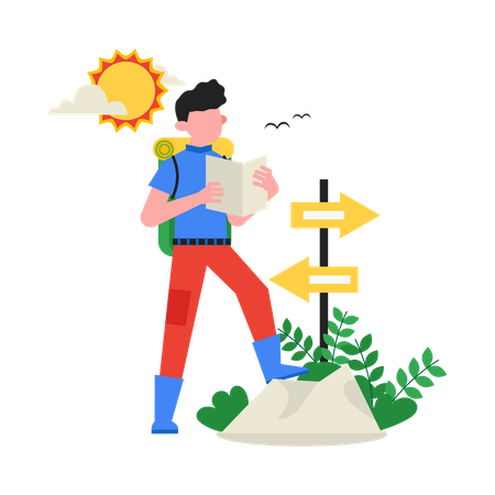 Male tourist finding direction  Illustration