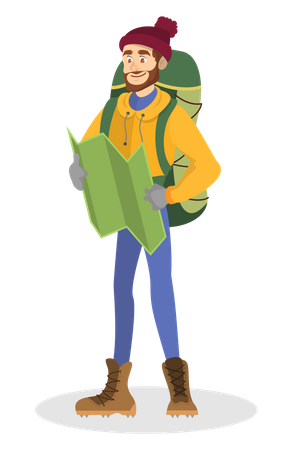 Male tourist finding location using map Illustration