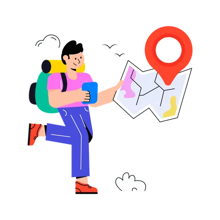Male tourist finding Mobile Map  Illustration