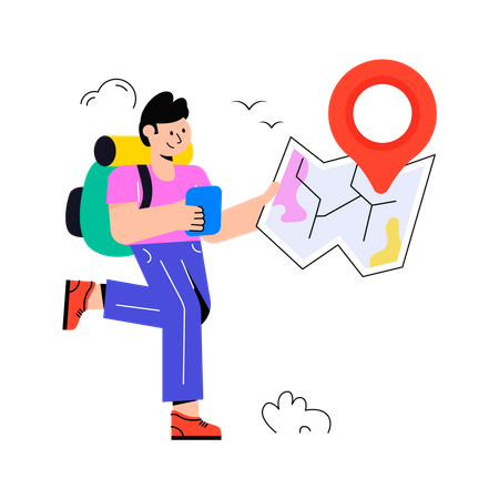 Male tourist finding Mobile Map  Illustration
