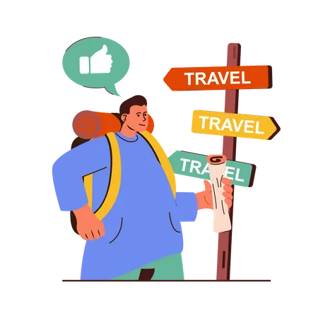 Male tourist finding travel direction  Illustration