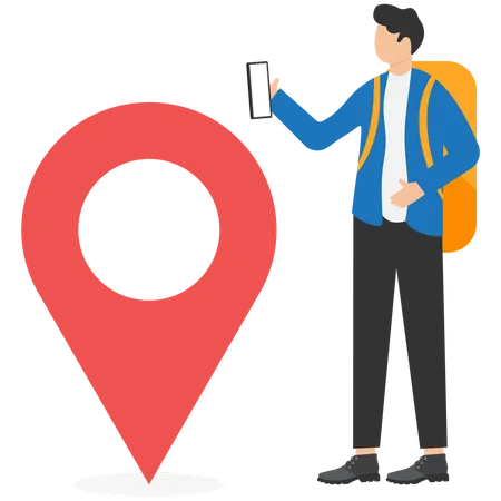 Male tourist finding travel location  Illustration