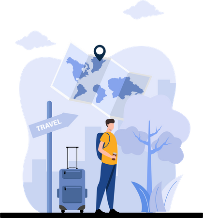 Male tourist going international trip  Illustration