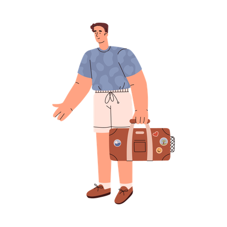 Male tourist going on trip  Illustration