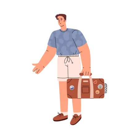 Smiling Man Holding Suitcase Flat Style Vector Illustration Holiday Journey And Travel Happy Emotional Character Decorative Design Element Illustration